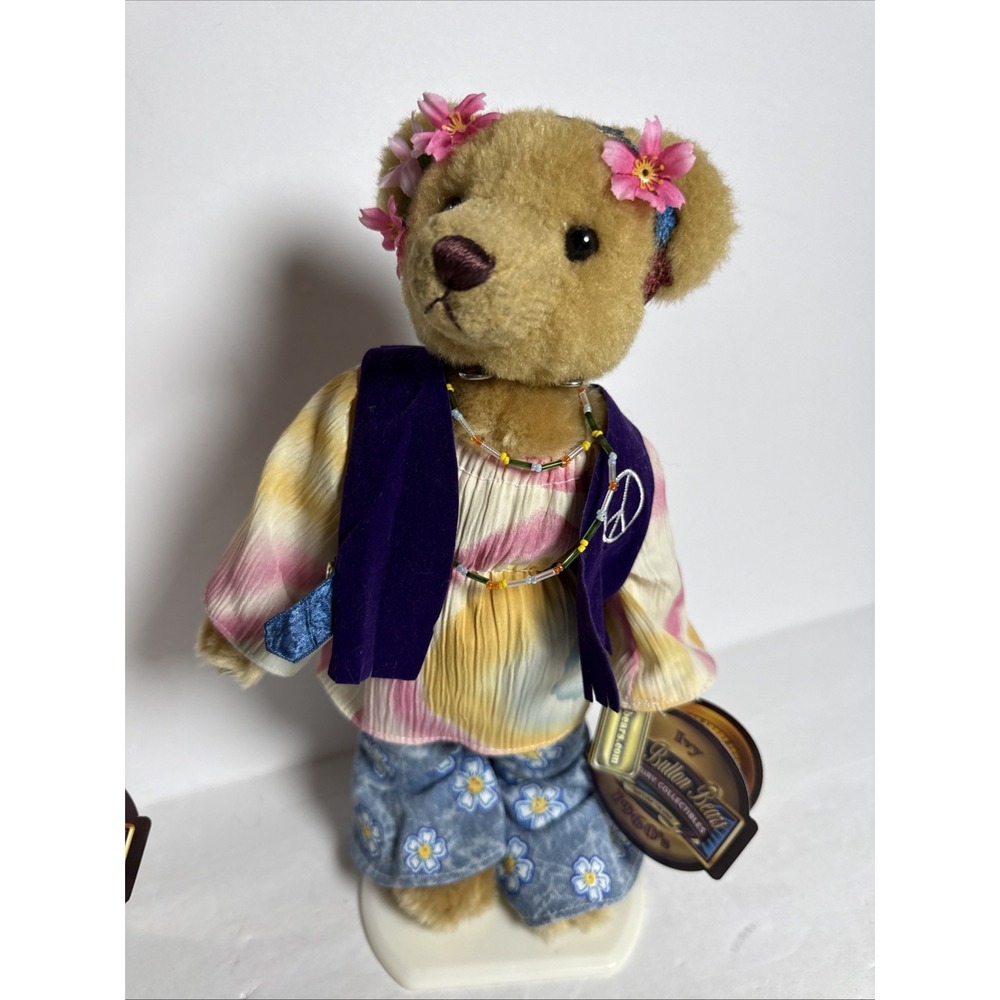 Brass Button Bear Ivy  Teddy 1960's 20th Century Collectibles W/Stand New No Box